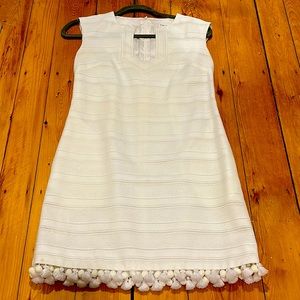 Trina Turk Sleeveless White Dress with Pom Pom Hem
